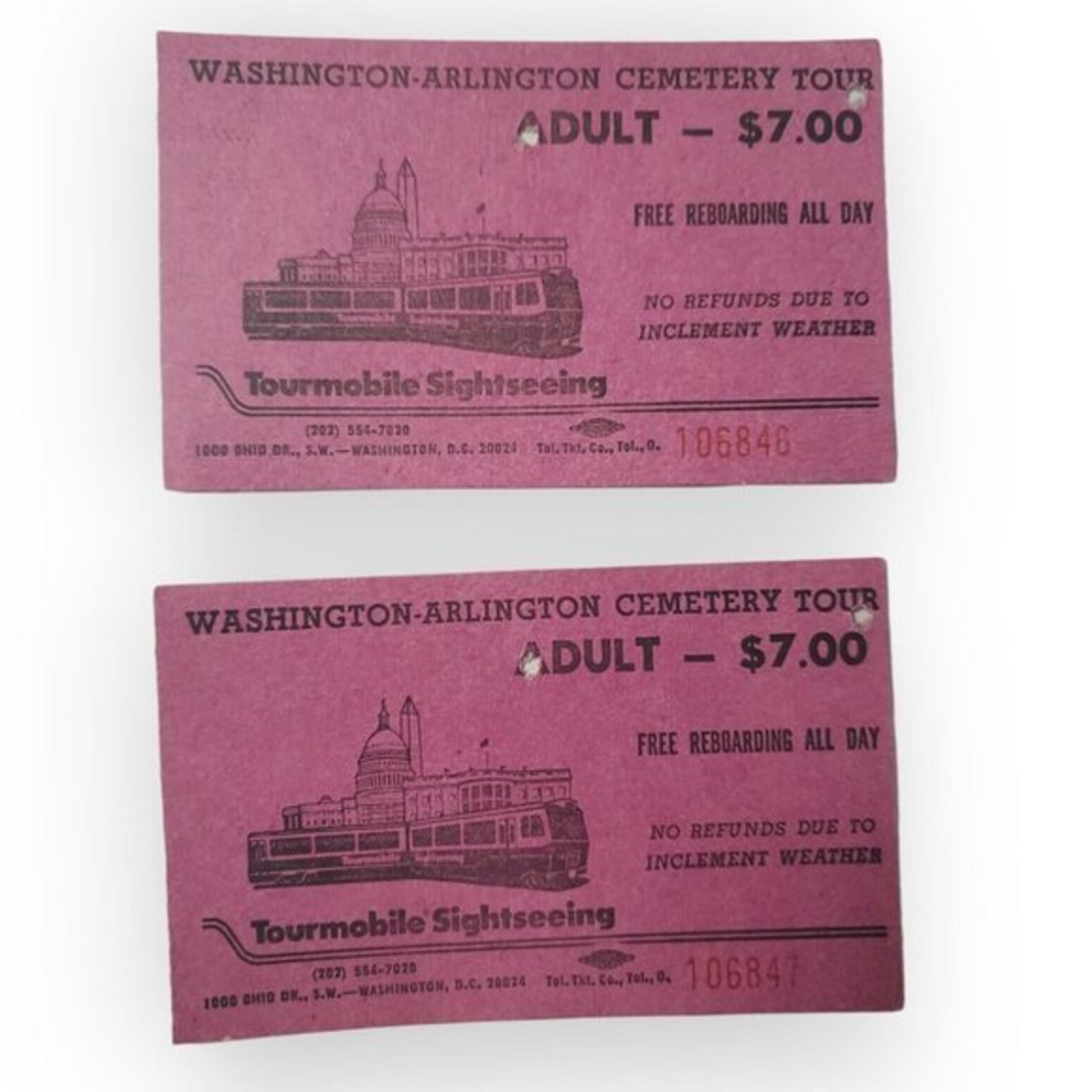 Washington DC‎ Tourmobile Adult Ticket Mall and Arlington Cemetery July 16, 1986